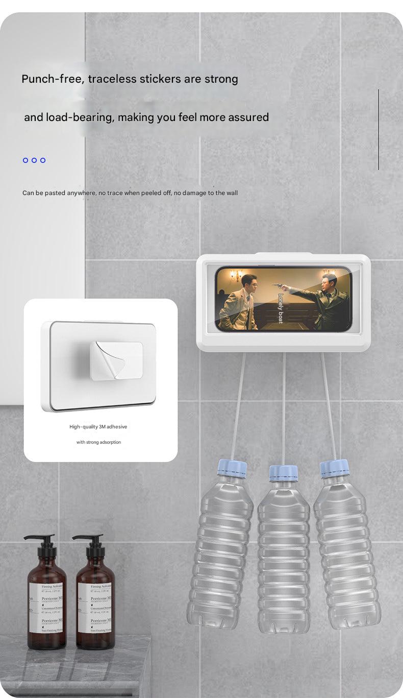 Setup of mobile phone holder in bathroom environment