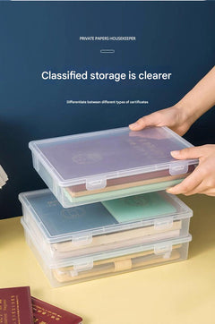 Close-up of document storage box interior