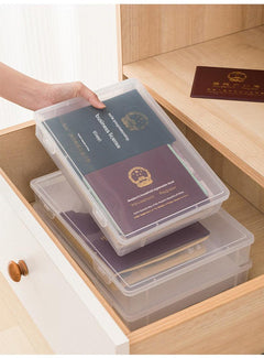 Document organiser box with A4 paper