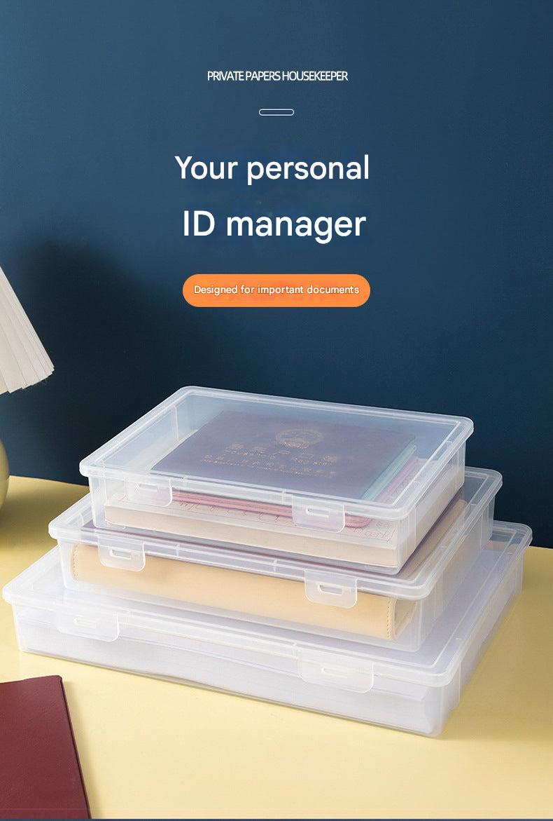 Document organiser box with A4 paper