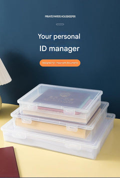 Document organiser box with A4 paper