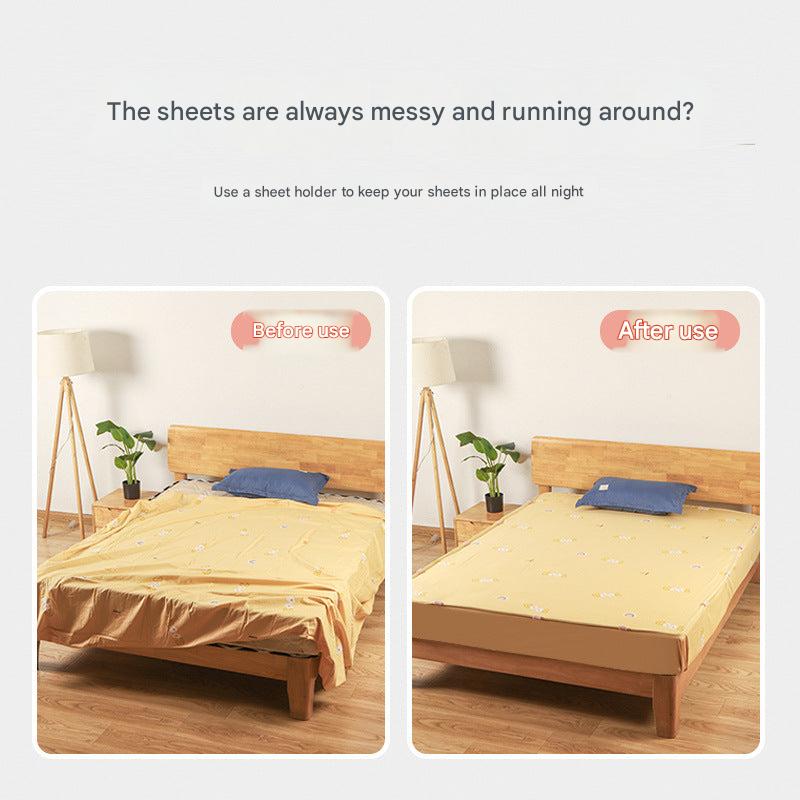Non-slip bed sheet fastener in bedroom setting image