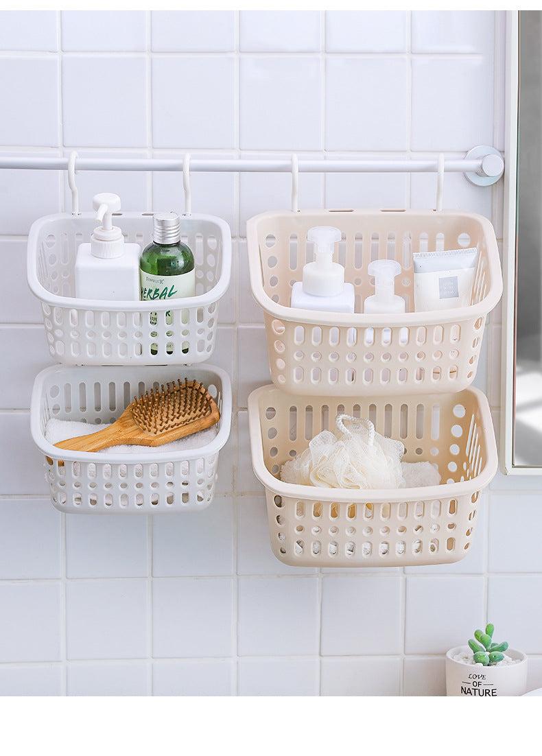 Stylish wall-mounted storage basket in a bathroom