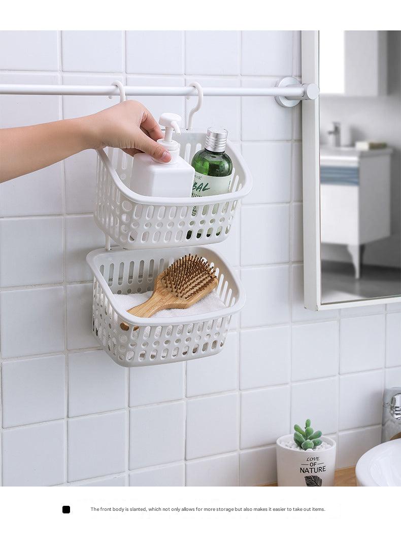 Close-up of beige wall-mounted storage basket