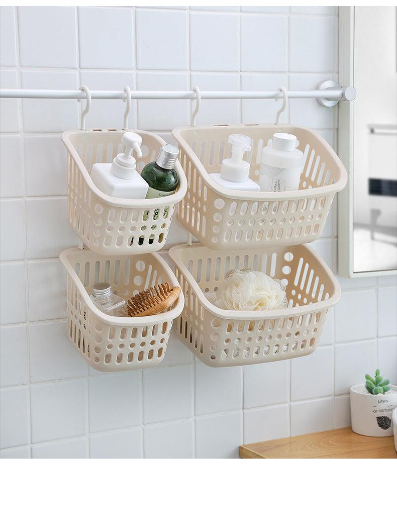 Stylish wall-mounted storage basket in a bathroom