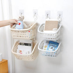 Close-up of beige wall-mounted storage basket