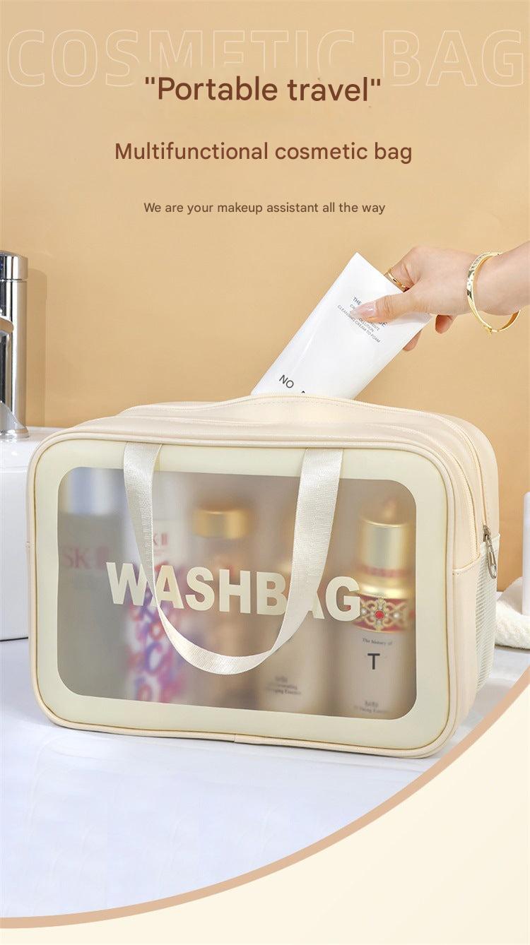 Large capacity wet-dry toiletry bag in stylish black