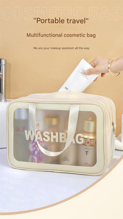 Large capacity wet-dry toiletry bag in stylish black
