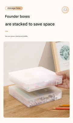 clear plastic storage box with essentials inside