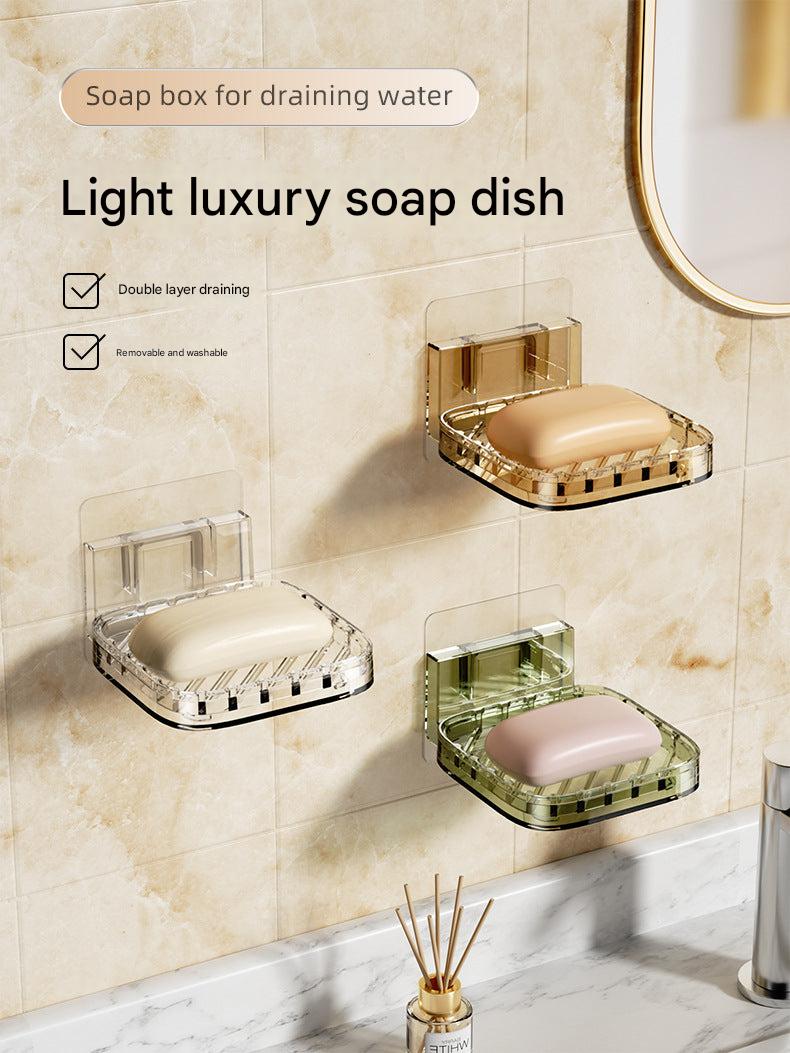 Functional adhesive soap dish for bathroom convenience
