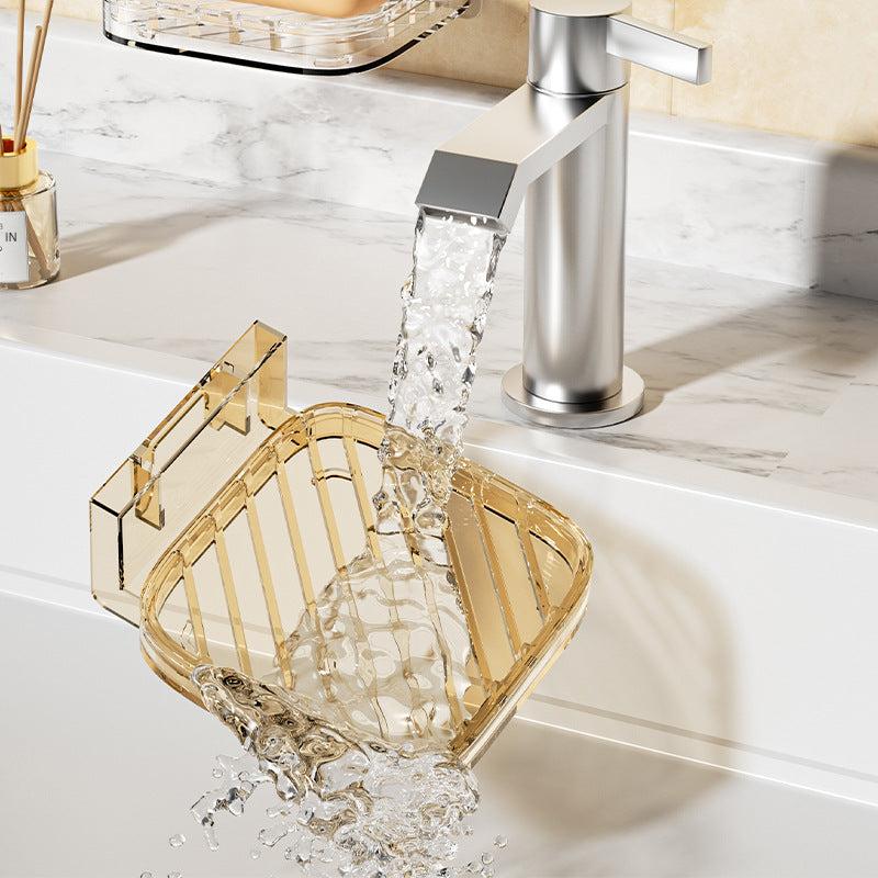 Transparent white soap dish mounted on wall