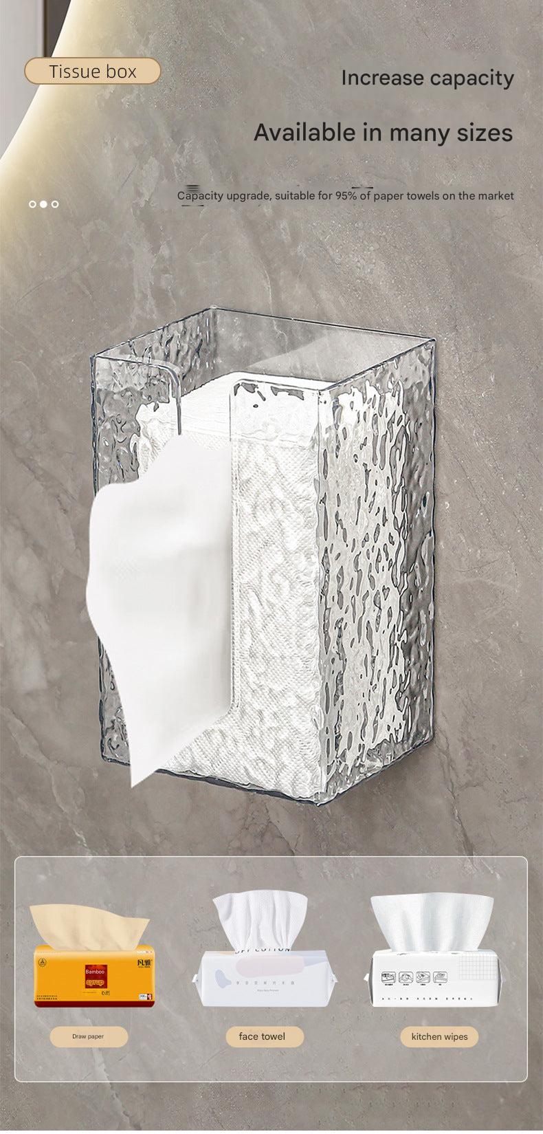 transparent wall-mounted tissue box in modern kitchen