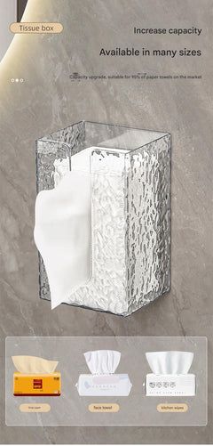 transparent wall-mounted tissue box in modern kitchen