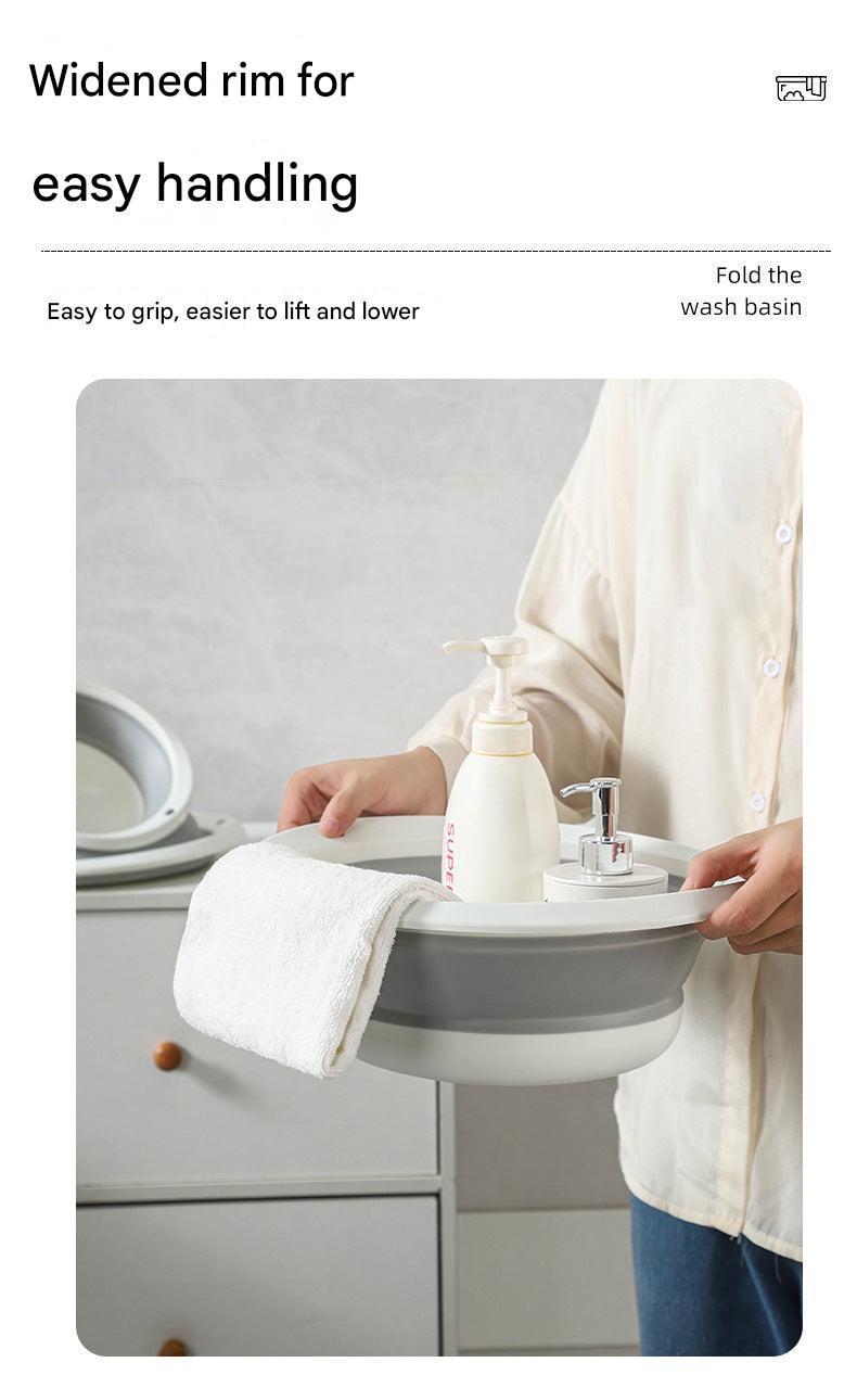 Silicone folding basin with various uses displayed
