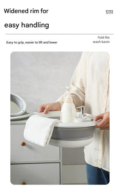 Silicone folding basin with various uses displayed