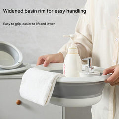Collapsible wash basin stored in backpack