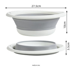 Silicone folding basin with various uses displayed
