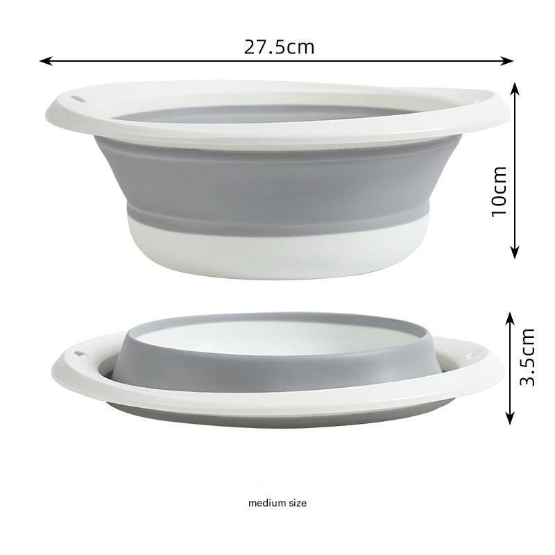 Silicone folding basin with various uses displayed