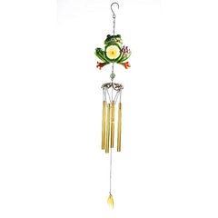 Frog wind chime swaying in gentle breeze outdoors