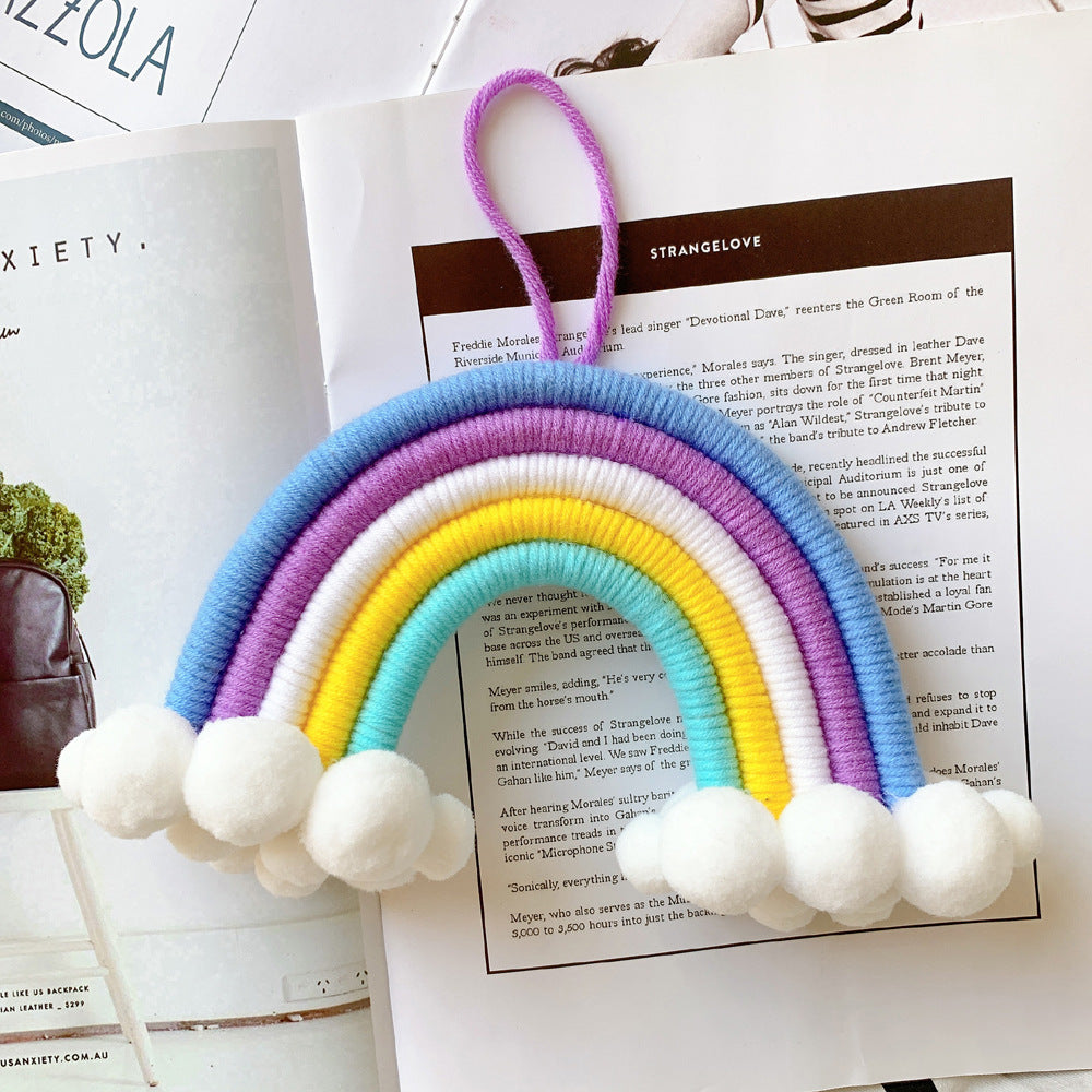 Handwoven fabric rainbow wall decor