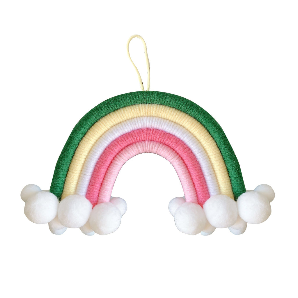 Cheerful nursery wall decor featuring rainbows