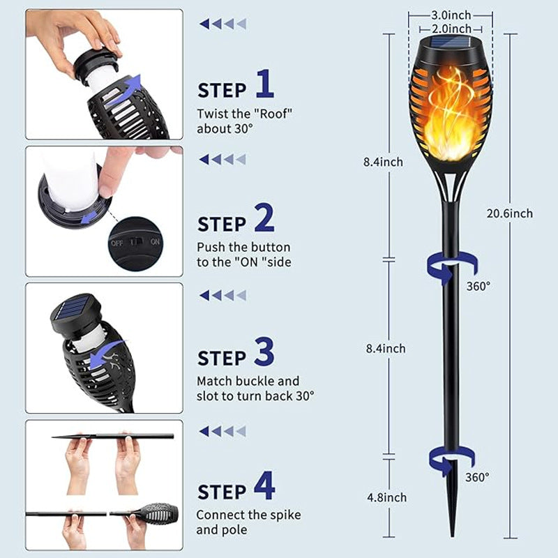 Solar garden torch highlighting outdoor decor