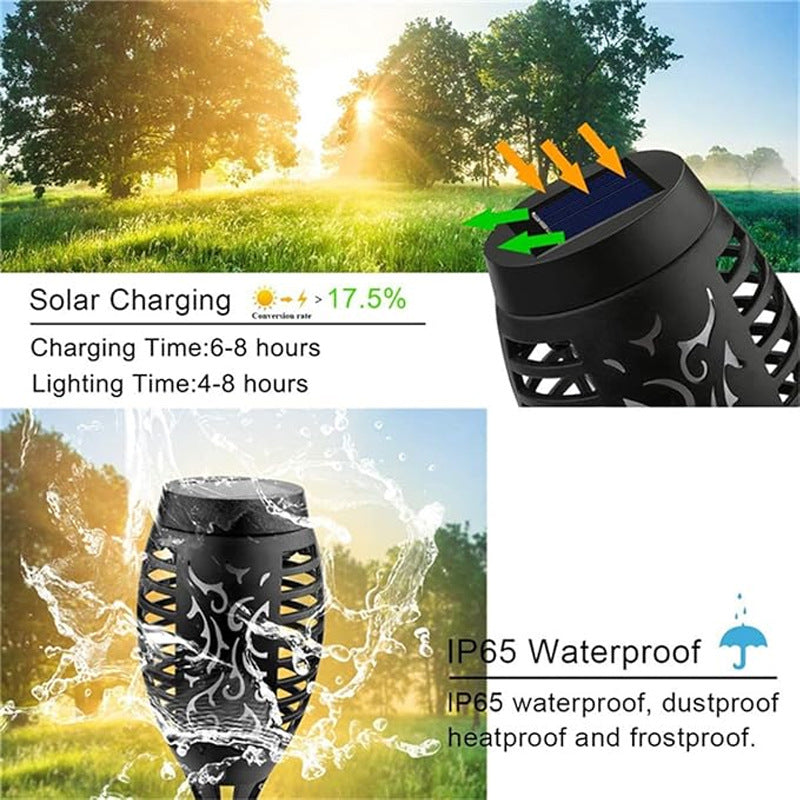 Rechargeable solar torch on garden stake
