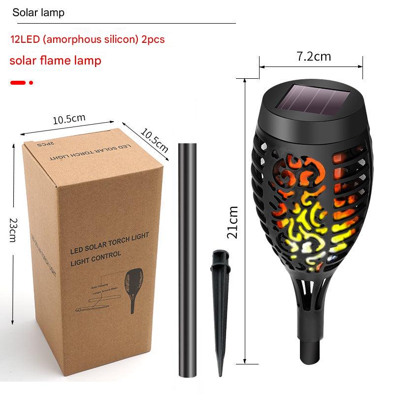 Multiple solar torches installed in garden