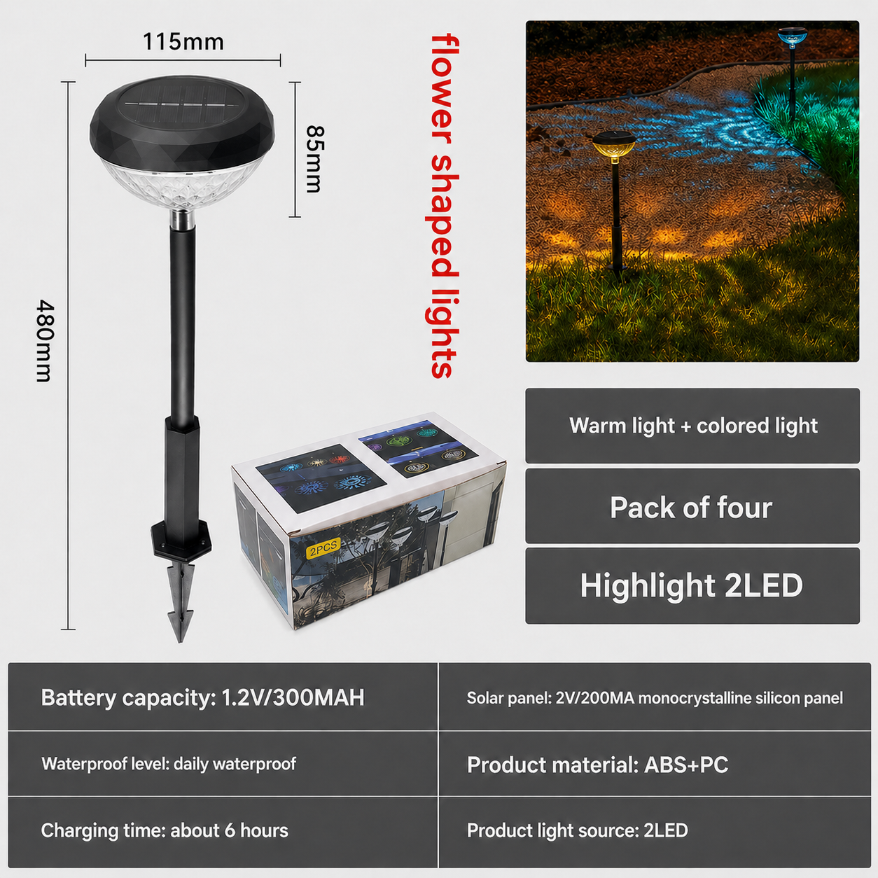 Waterproof LED Garden Landscape Spotlight with Solar Power for Outdoor Patio Ambiance