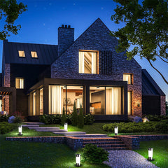 Solar lights placed around flower beds