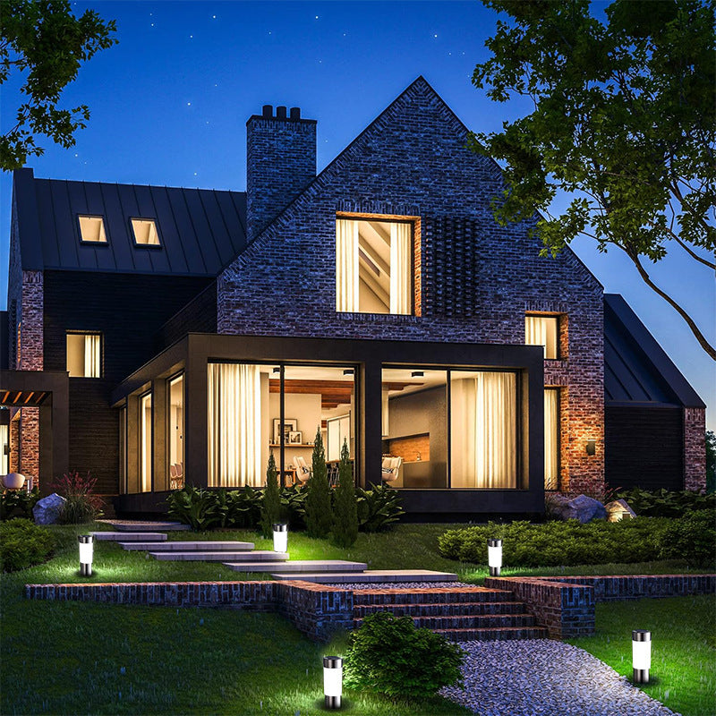 Solar lights placed around flower beds