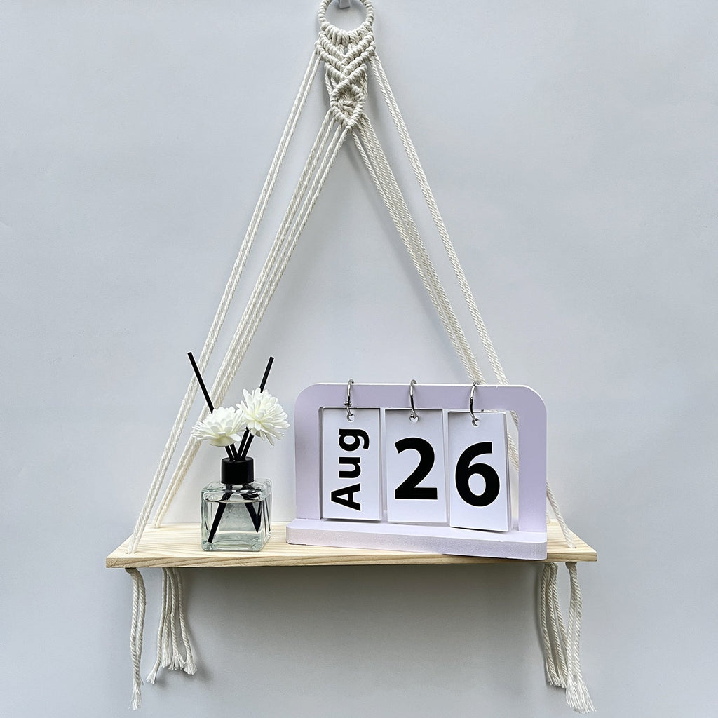 Wooden board cotton rope shelf image 2