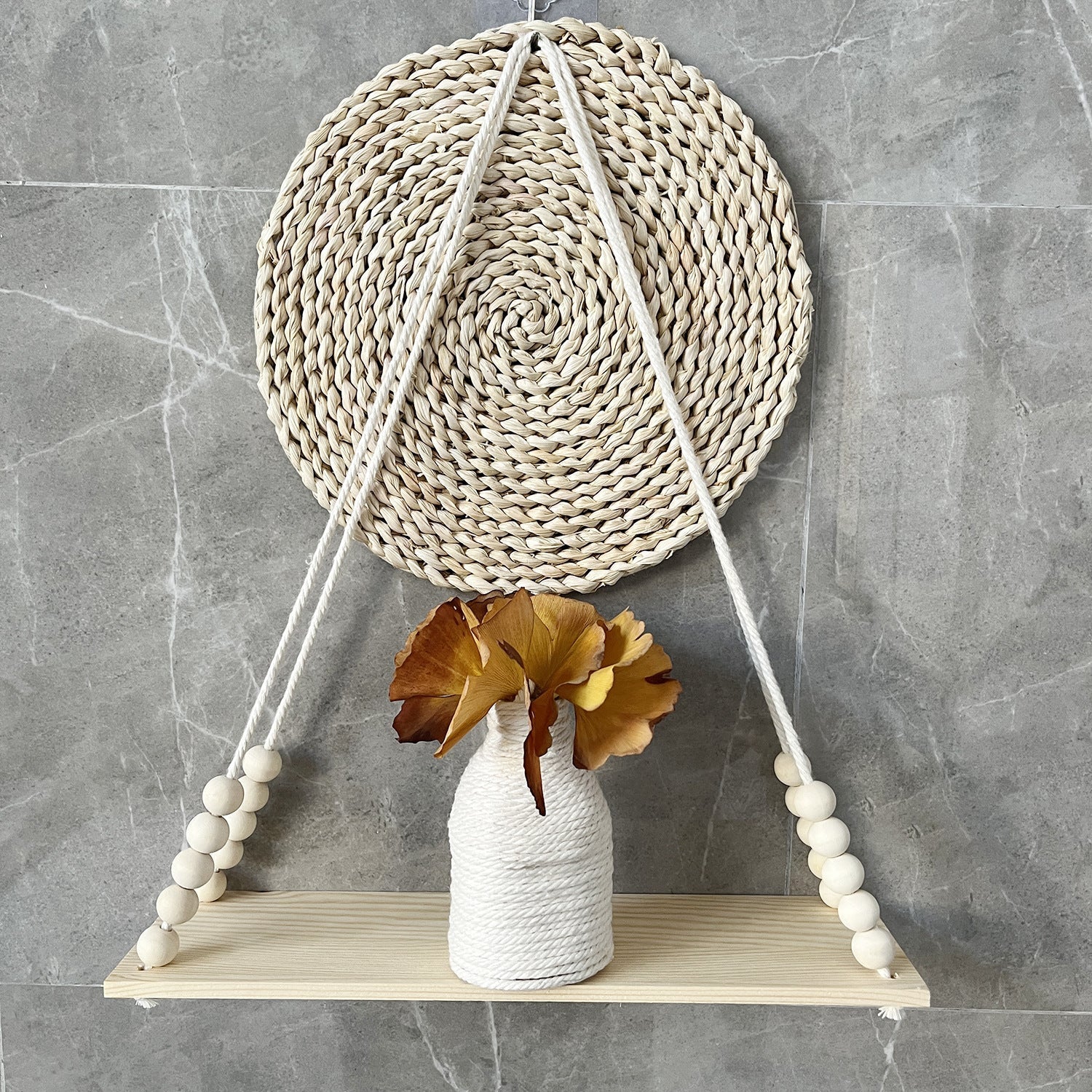 Handcrafted cotton rope shelf for plant decor