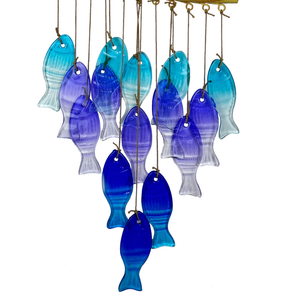 Hanging wind chime showcasing fish and leaf design