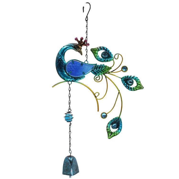 Peacock design wind chime on a balcony