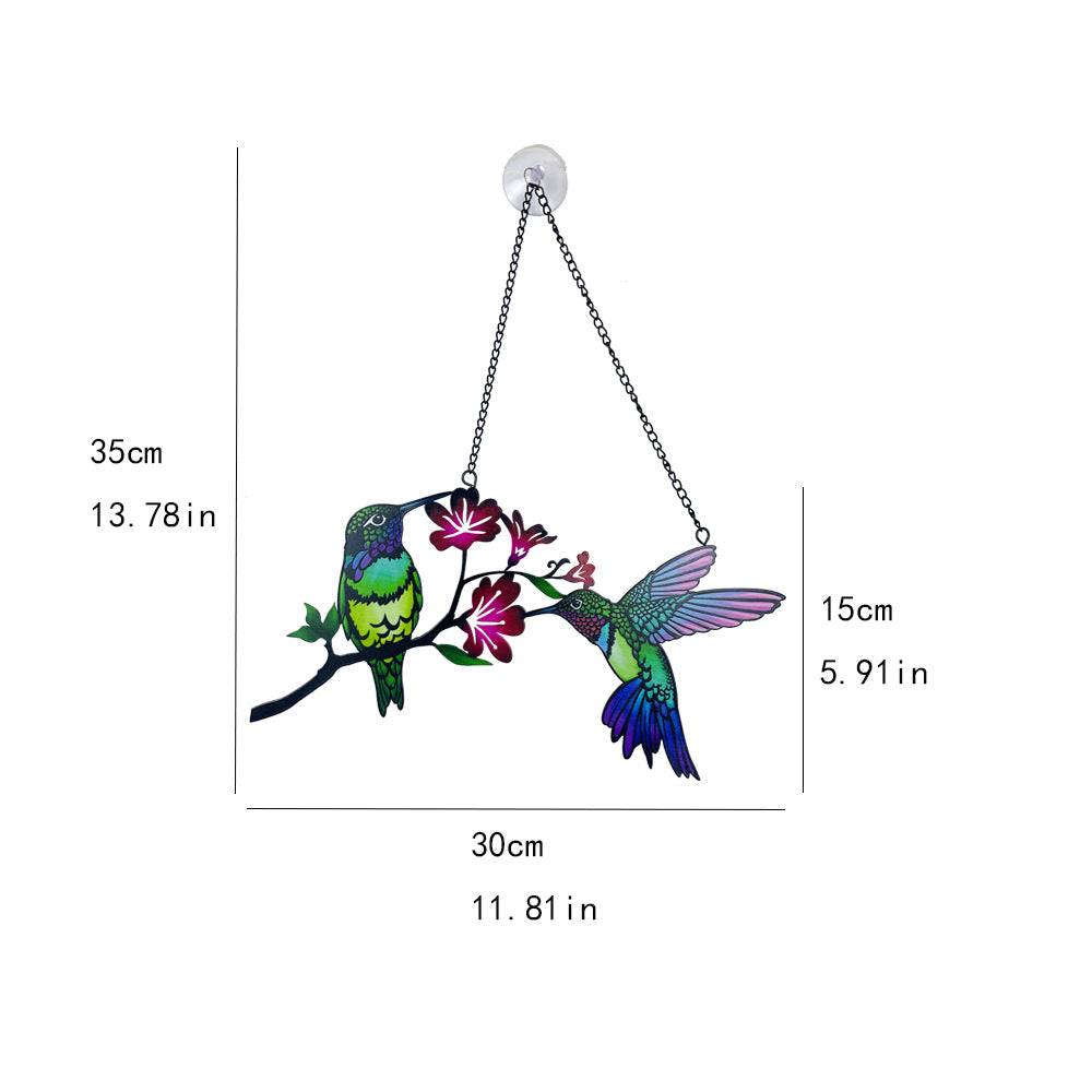 Suction cup mounted bird decor with bright colours