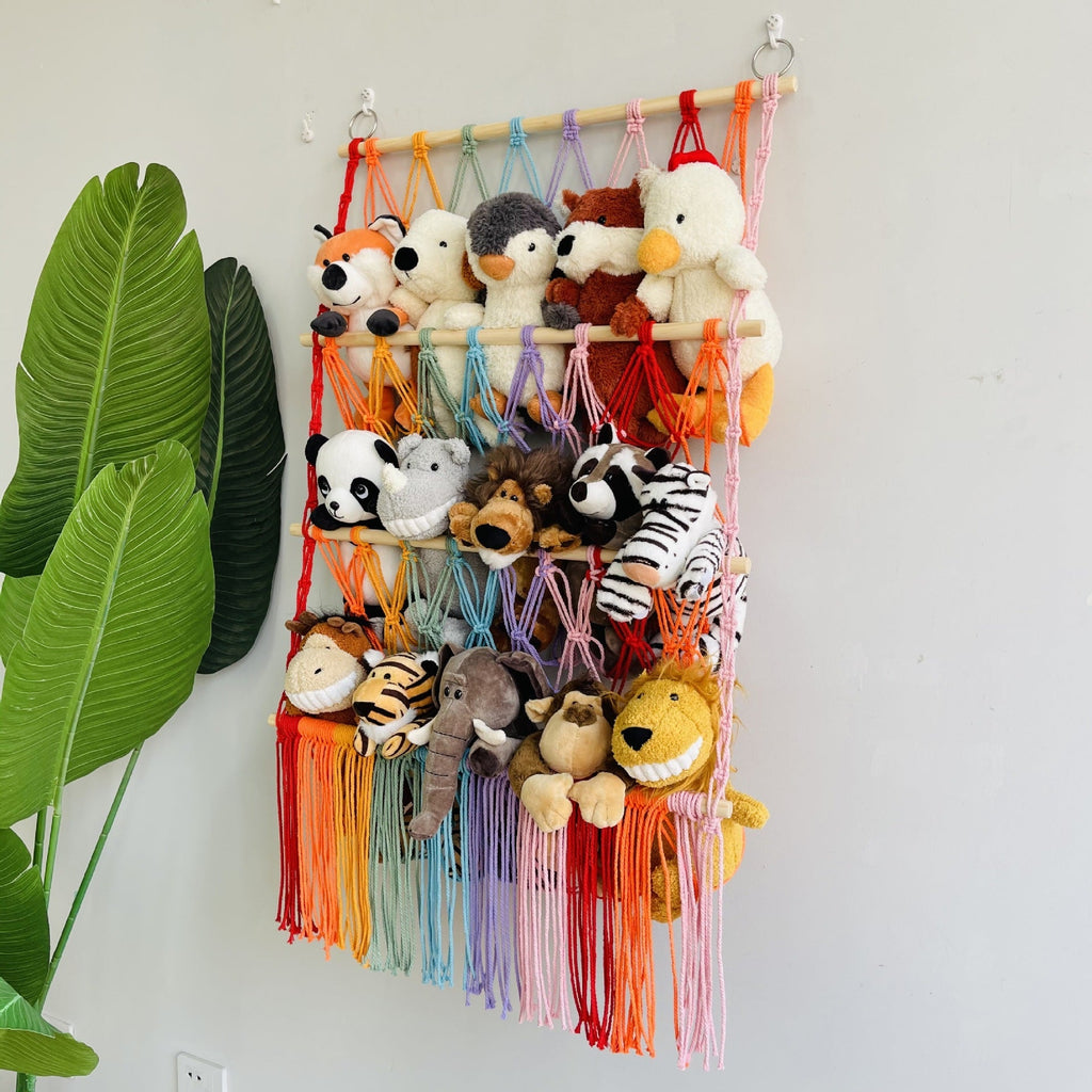 Wooden shelf with fabric baskets for kids storage