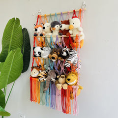 Wooden shelf with fabric baskets for kids storage