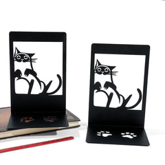 Functional cat bookends holding books upright