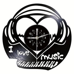 Stylish black vinyl wall clock on display