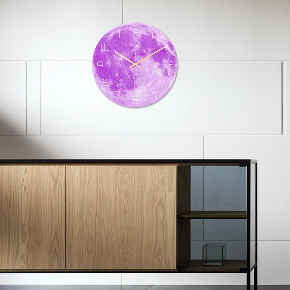 luminous moon wall clock glowing in darkness