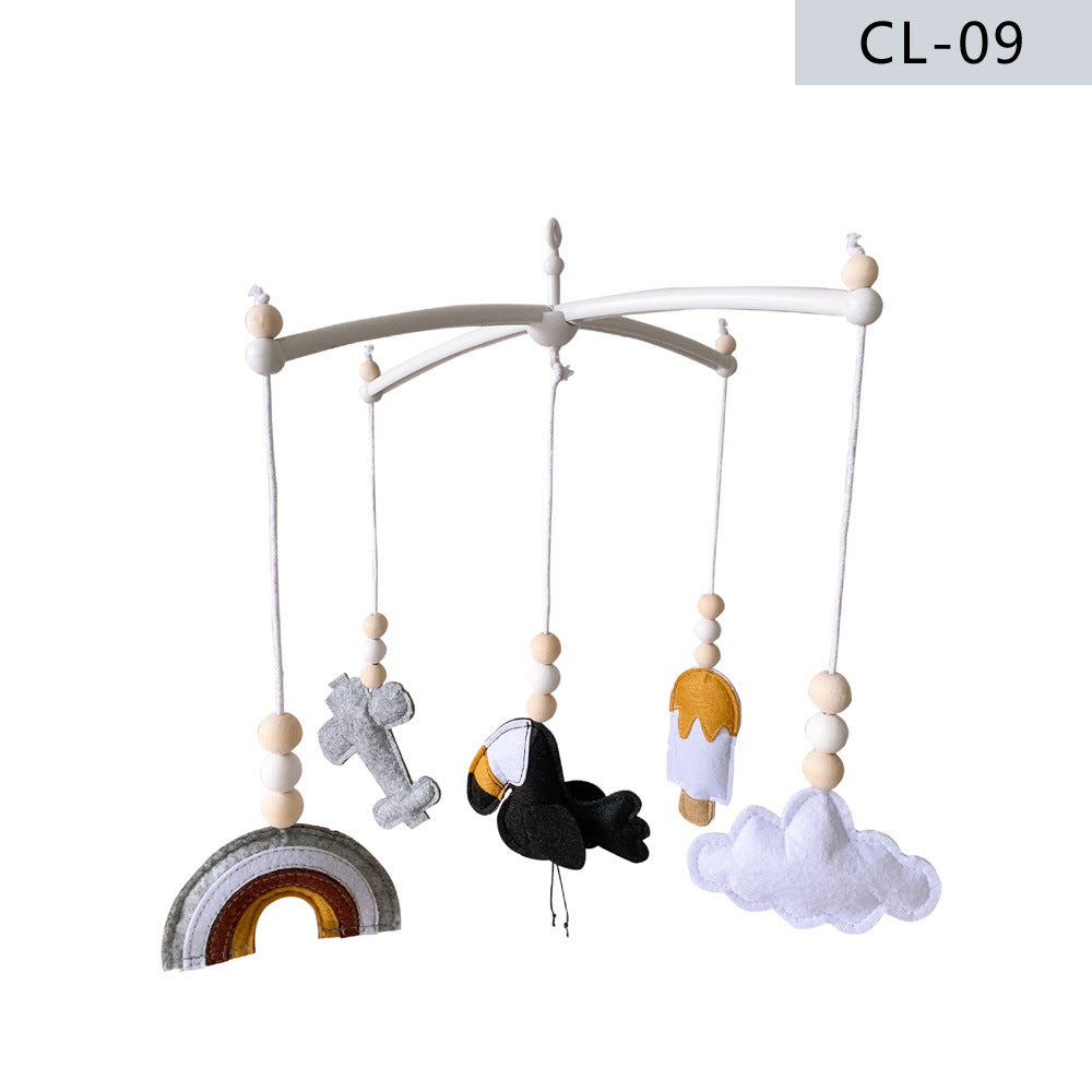 interactive felt baby mobile hanging in nursery