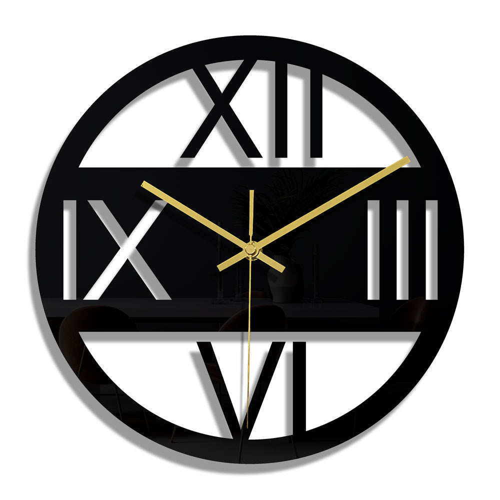 Black decorative wall clock in a home setting