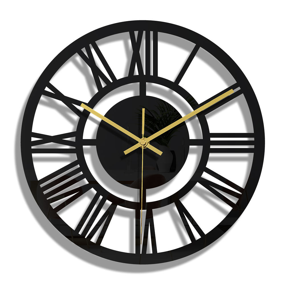 Clock featuring a stylish round black face