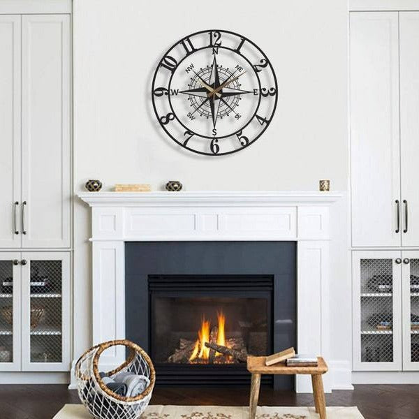 Elegant compass wall clock displaying time
