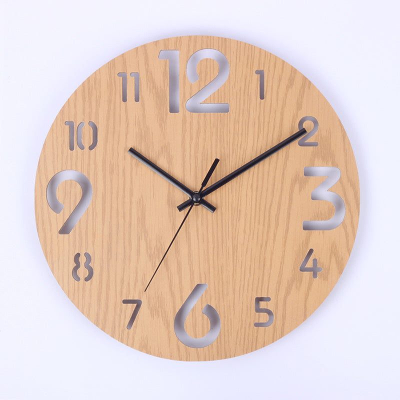 Close view of wooden clock texture and details