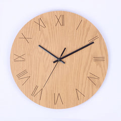 Stylish wooden clock mounted on a modern wall