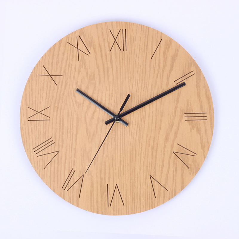 Stylish wooden clock mounted on a modern wall