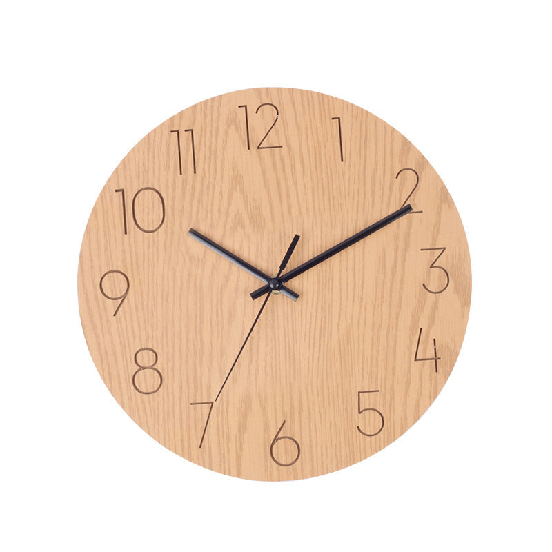 12 inches diameter wall clock in natural wood