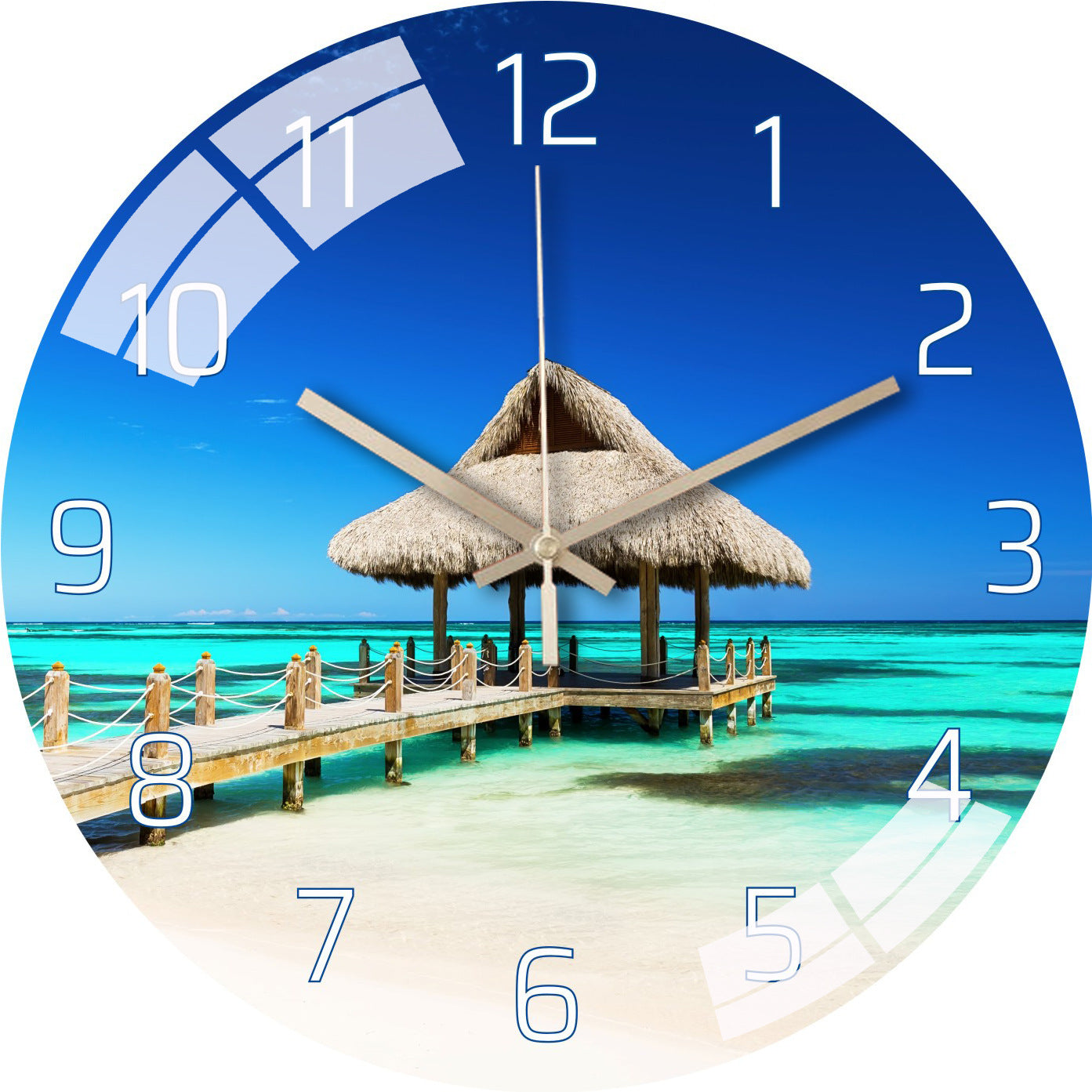 Stylish wall clock mounted above modern furniture